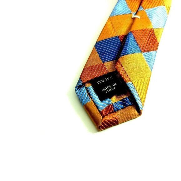 Jos A Bank Signature Collection Geometric Orange Blue Woven Silk Tie - Picture 4 of 6